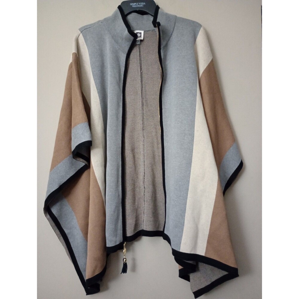 Anne Klein Vertical Stripe Zip Front Cape Size L/XL - Picture 3 of 9